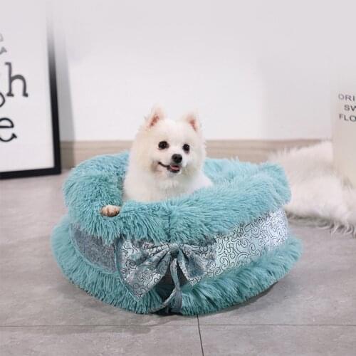 Pet Kennel Deep Sleep House Dog Bed Super Soft Washable Long Plush Velvet Mats Sofa For Dog Basket Pet Cat Bed Bow