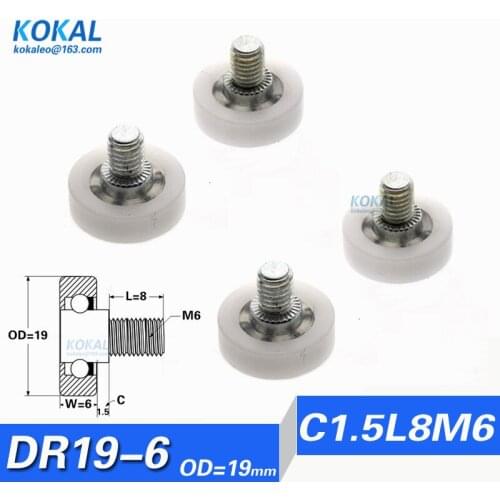 [DR19C1.5L8]10pcs low noise High quality Beverage machine Drawer M6 Screw Plastic POM roller wheel PLastic ball bearing DR19mm