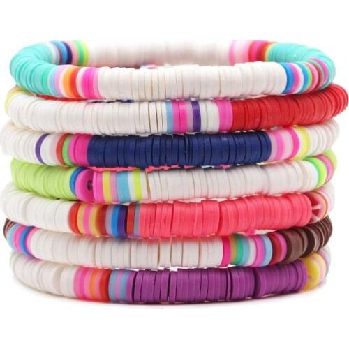 6mm Two Tone Polymer Clay Heishi Beads Stretch Bracelet Women Girl Purple Blue Red Eco-friendly Records Discs Cute Surf Jewelry