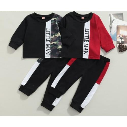 FOCUSNORM 0-3Y Fashion Baby Boys Clothes Sets Letter/Camouflage Patchwork Long Sleeve Sweatshirt Tops Pants 2pcs