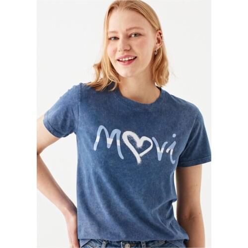 Womens Blue Heart Printed Boyfriend T-Shirt Casual Sport Wear Casual Street Fashion Summer Clothes Teen Design Dresses