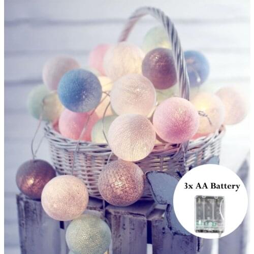 2 Mode Cotton Ball String Lights Indoor Battery Operated Candy Color Fairy Starry Wall Light Wedding Party Home Christmas