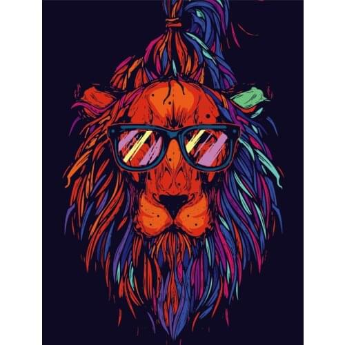 Painting By Number DIY Dropshipping big size Cool lion wearing glasses Animal Canvas Room Decoration Art picture Child Gift