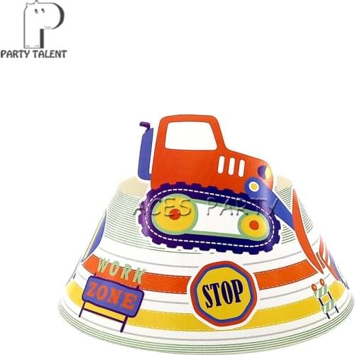 Party Supplies 8pcs For Kids Children Construction Vehicle Digger Theme Decoration Birthday Cap Hat With Elastic Band