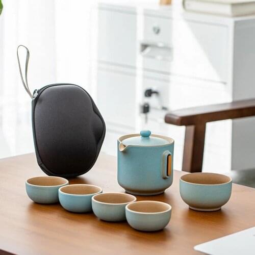 Chinese Travel Kung Fu Tea Set Ceramic Portable Teapot Porcelain Teaset Gaiwan Tea Cups of Tea Ceremony Teawear With Travel Bag