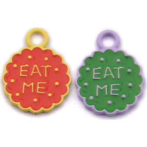 Colorful Enamel Jewelry Charms 10pcs/lot 13*17mm kawaii Cute Eat Me Biscuit Food Round Earring Necklace Pendants Oil Drop Charm