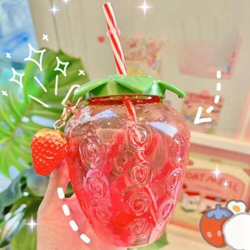 Ater Cup Summer Water Bottle with StrLovely Girl Cup Student Strawberries Straw Cup Plastic Cup Portable Water Cup Summer Waw