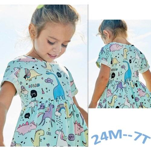 CDJLFH Summer Cotton Dress Girl 2021 Liittle Toddler Clothing Baby Dresses Dinosaur Unicorn Print Clothes For Kids Party Dresses
