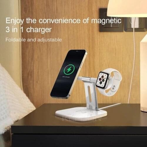 15W Magnetic Wireless Charger 3in1 Fast Charging Station 3in1 Foldable Stand For Apple Watch Airpods pro iPhone 12 11 XS Pro Max