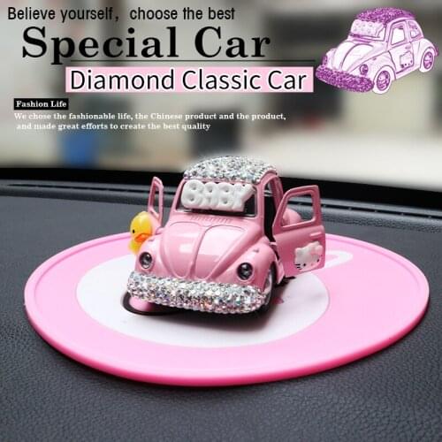 Cute cartoon pink car Crystal Model car Mini car lovely gift Auto interior decoration Rhinestone car styling Ornament for Lady