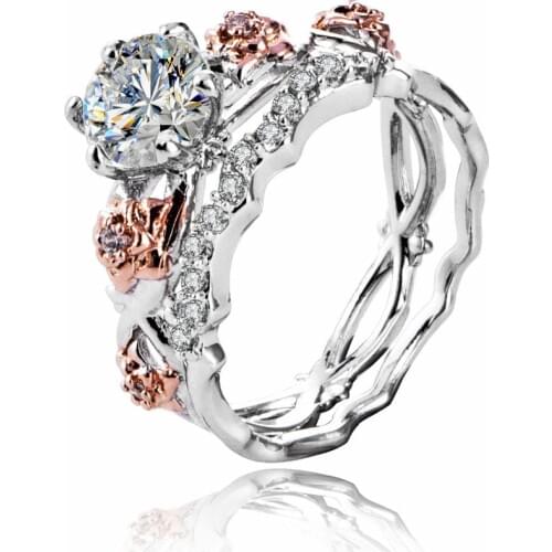 Fashion 2 pcs/set High Quality Zircon Colourful Flower Sculpture Rings For Women Unique Metal Rings Female Jewelry Wedding Gifts