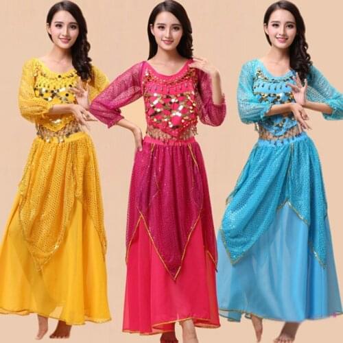 Fashion Women Belly Dance Costume Set 2 Piece Set ( Top Shirt+Skirt ) Adult Belly Dance Suit A Variety Of Color Optional