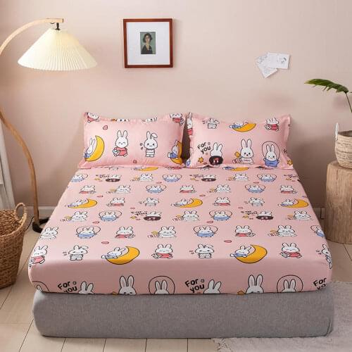 Bonenjoy 3 pcs Bed Sheet Set Single Size Rubbit Pattern Fitted Sheet draps de lit Mattress Cover With Four Corners For Kids