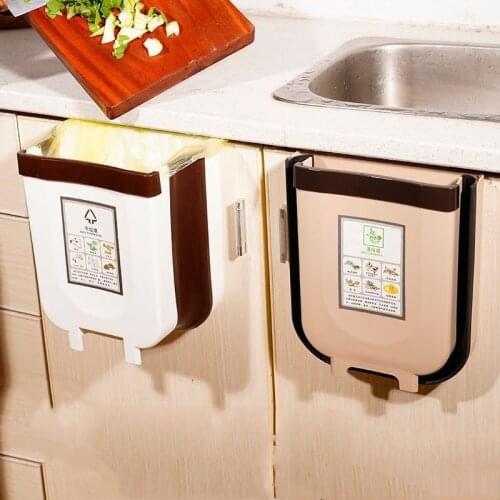 9L Wall Mounted Folding Waste Bin Kitchen Cabinet Door Hanging Trash Bin Car Garbage Trash Can for Bathroom Toilet Waste Storage