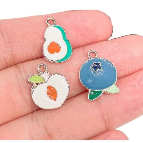 Peixin 10Pcs Enamel Fruit Charm Cute Peach Blueberry Pear Alloy Drop Oil Pendant DIY Bracelet Jewelry Making Supplies Wholesale