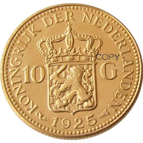 Netherlands 1925 Wilhelmina I, 10 Gulden Gold Plated Copy Decorative Coin