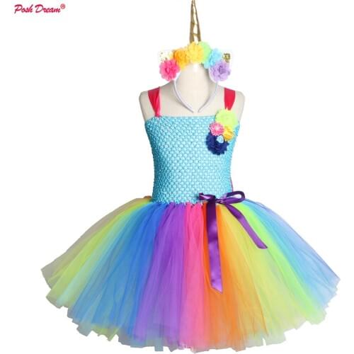 Rainbow Unicorn Kids Tutu Dress for Girls Children New Brand Style Princess Easter Toddler Baby Girls Princess Party Clothes