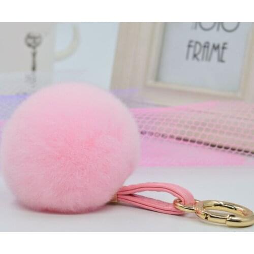 On Sale Cheap Purse Charm Genuine Rabbit Fur Keychain Pompom 8cm Pendant Key chains Key holder For Women Gift Girl fift Key-23