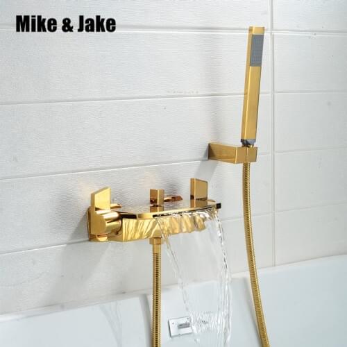 Luxury gold bathtub faucet wall mounted waterfall mixier valve bathtub waterfall shower shower cold and hot bath faucet MJ521