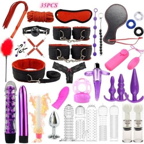 Sex BDSM Collar Handcuffs Whip Erotic Sex Toys for Couples Adult Games Black Leather Bondage Kits Sex Shop Adults Products