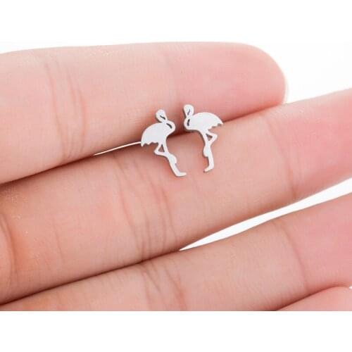 Retro Fashion Cartoon Creative Golden Flamingo Stainless Steel Red Crown Crane Symmetrical Earrings, Cute Jewelry Wholesale