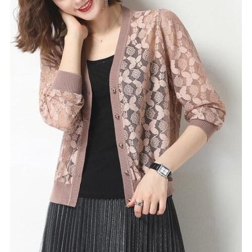Fashion Women Summer Thin Solid Lace Hollow Out Blouse Ladies Sunscreen Single Breasted Knitted Crop Cardigan Shawl Tops L165