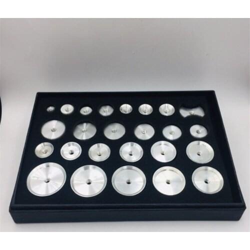 25PCS Aluminum Moulds Watch Back Case Closer Tool Press Fitting Dies Repair 10mm to 44mm Assortment Kit For Crystal Presser