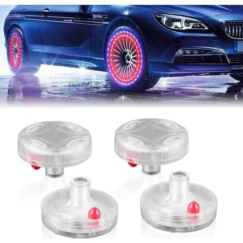 4pcs Car Colorful LED Tire Light Waterproof Solar Color Wheel Tire Flashing Gas Nozzle Cap Motion Sensors Auto Decorative lights