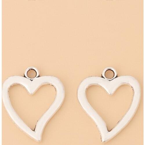 50pcs/Lot Tibetan Silver Hollow Open Heart Charms Pendants Beads for DIY Bracelet Earring Jewelry Making Accessories