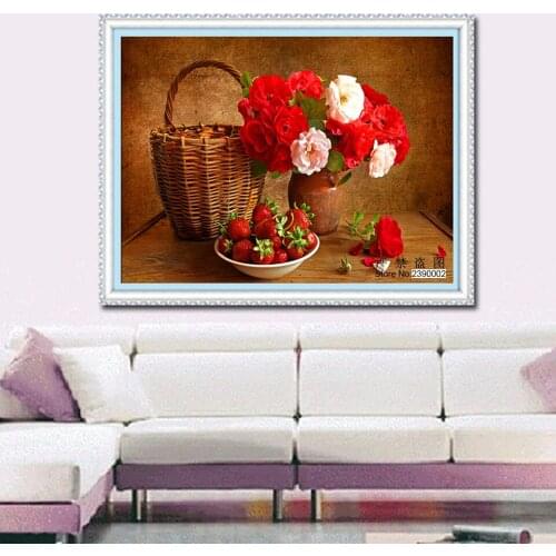 5D DIY Diamond Painting Flower Baskets Posters Diamond Painting Cross Stitch Vase & Strawberries Needlework Home Decorative
