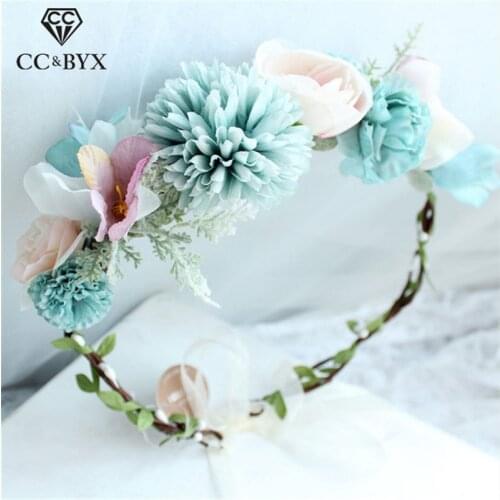 CC Crown Tiara Hairband Wedding Hair Accessories For Women Bride Girls Party Beach Hairwear Garland 100% Handmade Wreath at41