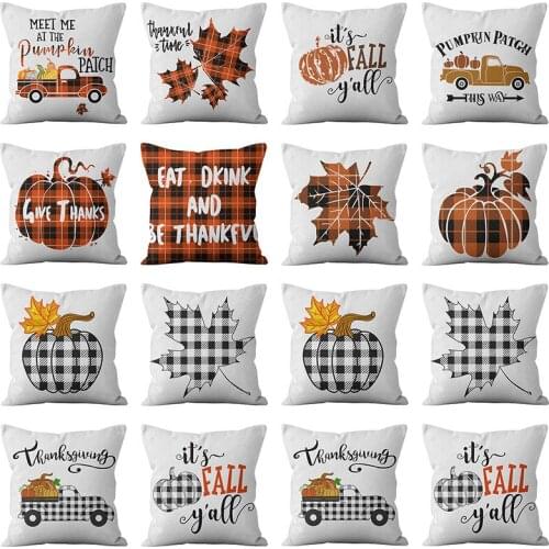 Thanksgiving Pumpkin Check Pillowcase Autumn Harvest Car Printed Pillow Case Festival Home Decoration Sofa Cushion Cover