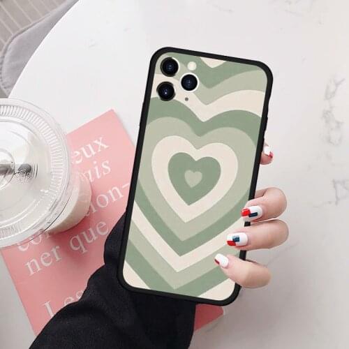 ZUIDID Sage Green Latte Heart Phone Case For iPhone 11 12 Pro Max 6S 7 8Plus SE2020 X XS XR Cute Hard Silicone Cover Matte Coque