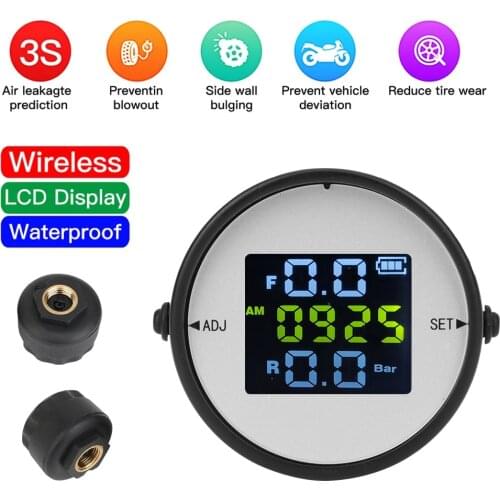 Motorcycle Alarm Gauge Moto TPMS Wireless Waterproof With USB External Sensors LCD Display Tyre Pressure Monitor System