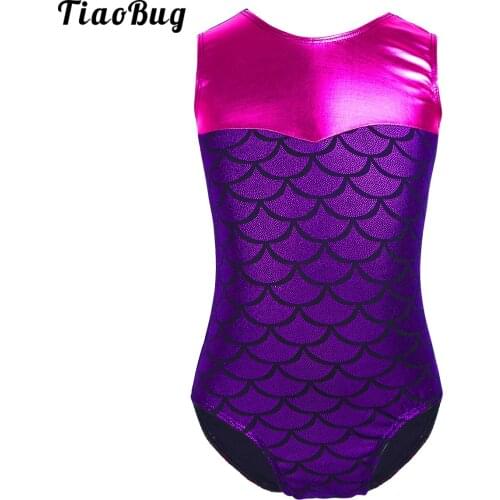 TiaoBug Kids Girls Sleeveless Scales Printed Splice Ballet Dance Gymnastics Leotard Jumpsuit Swimwear Stage Performance Costume