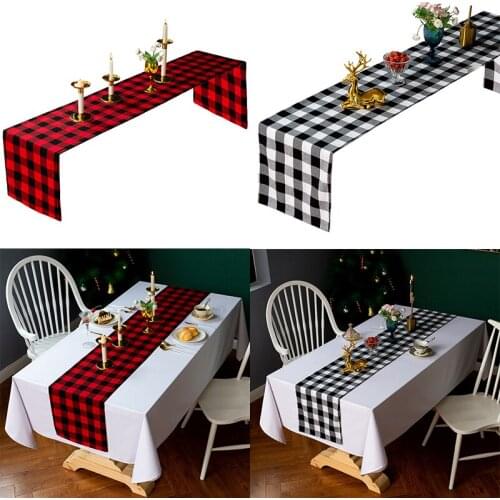 36x186/218cm Red Black Plaid Table Runner Retro Christmas Decoration For Home Wedding dinner Party Table Decorative Cover Cloth