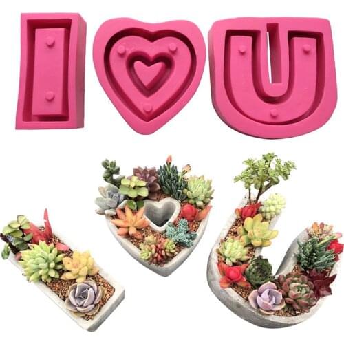 Succulent Flower Pot Mould Cement Flower Pot Creative Cartoon Heart Shaped Flower Pot Set Silicone Mould I Love You Series