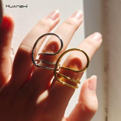 HUANZHI 2020 New Gold Silver Color Geometry Twisted Metal Rings Minimalist Irregular Multi Finger Ring For Woman Men Jewelry