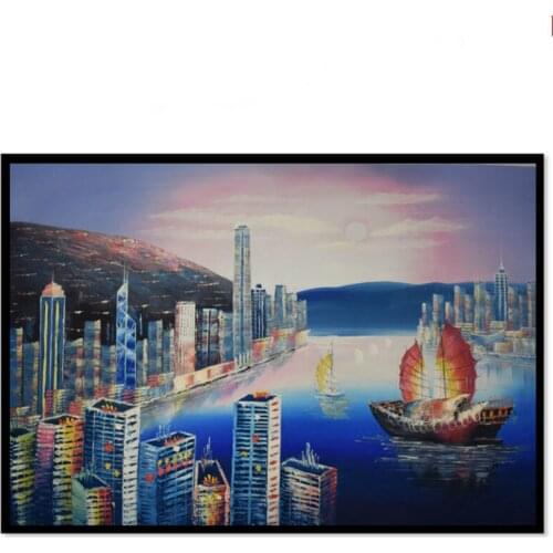 Oil Paintings Hand painted Night HongKong Victoria Harbour Landscape Wall Art Picture for Living room Canvas Paintings Modern