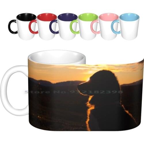 Stabyhoun In Sunset Ceramic Mugs Coffee Cups Milk Tea Mug Stabyhoun Stabeij Staby Sunset Evening Nature Norway Mountain