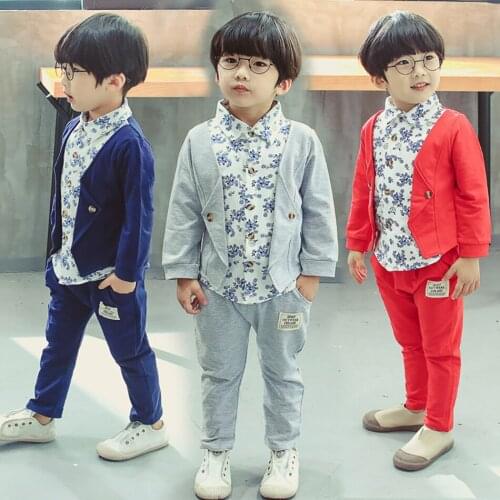 2021 Classic Clothes Suit Baby Boys Tops + Shirts + Pants 3pcs Set Kids School Party Formal Suits 12M-4T