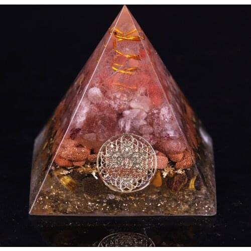 Strawberry Crystal Halo Energy Converter Orgonite Pyramid, Symbolizing Love Brings Good Luck Resin Decoration Craft Orgone