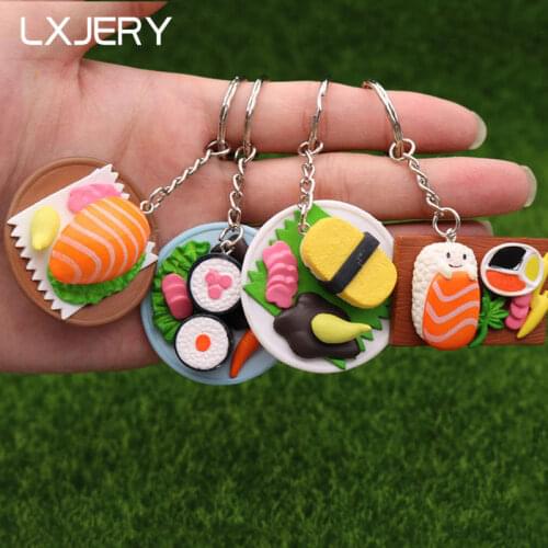LXJERY 4 Styles Japanese sushi Keychain Lovely Key Chain Schoolbag Backpack Charm Pendant Key Ring llaveros Girl Gifts Jewelry