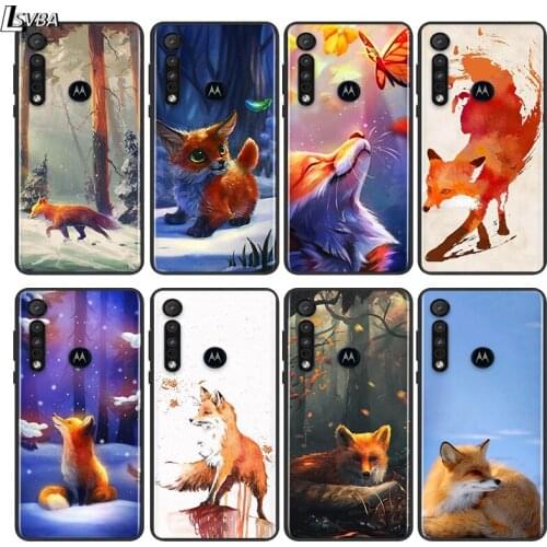 Cute cartoon animal fox For Motorola E6 E7 G8 G9 G Edge Stylus Power Play Lite One Hyper Marco Plus Black Soft Phone Case