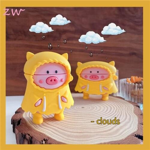 Cute cartoon pig raincoat 3d case for airpods 1 2 charging case soft silicone wireless bluetooth headset protective cover coke