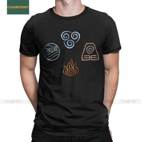 Mens T-Shirts The Four Elements Avatar Symbols Avatar The Last Airbender Unique Pure Cotton Tees Short Sleeve Aang Yip T Shirts