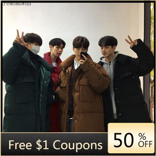 AreMoMuWha Mens Cotton Coat Mens Long Section Thick Winter Stand Collar Down Cotton Pad Korean Version of The Loose Trend Coat