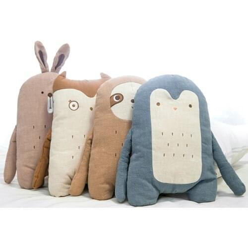 Linen Stuffed Sloth Owl Penguin Rabbit Bunny Baby Pillow Newborn Soothing Sleeping Cushion Dolls Kids Comforter Plush Toys Gift