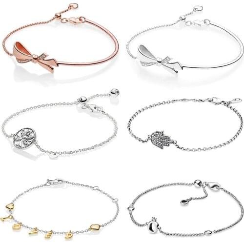 2020 NEW 100% 925 Sterling Silver Brilliant Bow Sparkling Crown O Chain Bracelet Fit DIY Women Original Fashion Jewelry Gift