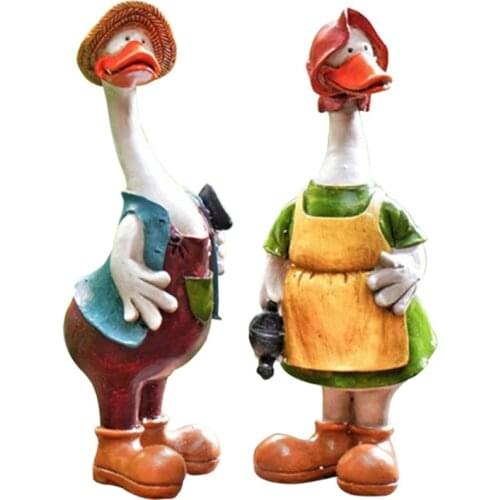 Couple Duck Statue Resin Garden Ornaments Cartoon Art Animal Sculpture Outdoor Pond Yard Lawn Decoration